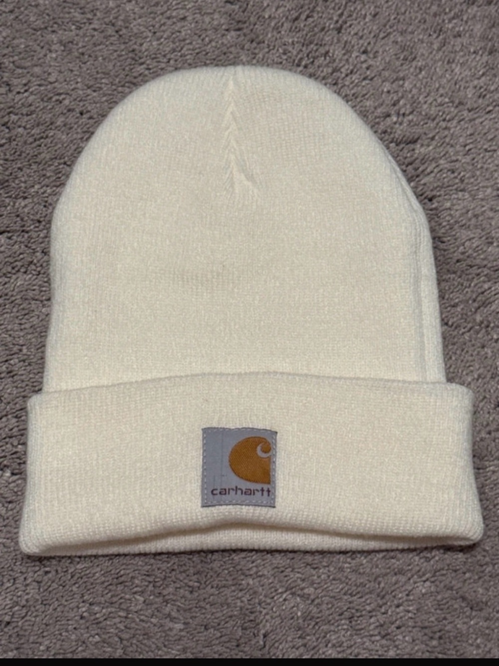 Carhartt Off-White Knit Cuffed Beanie with Logo Patch